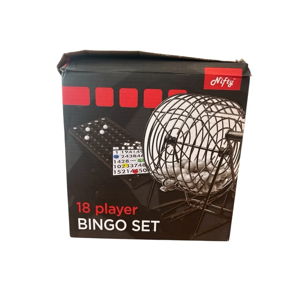 Nifty 18 Player Bingo Set Set Metal Cage Cards Board Tray NO CHIPS New Cards